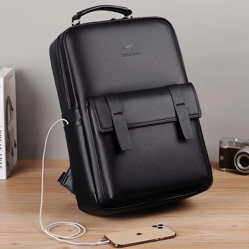 Laptop Backpack 15.6 - Luksusowy męski plecak skórzany z interfejsem